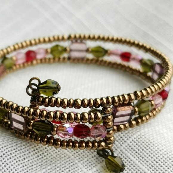 Beaded bracelet hand made red bronze multi - Picture 6 of 9